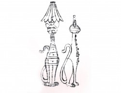 This is a design for a cat lamp with drawers to keep things in.