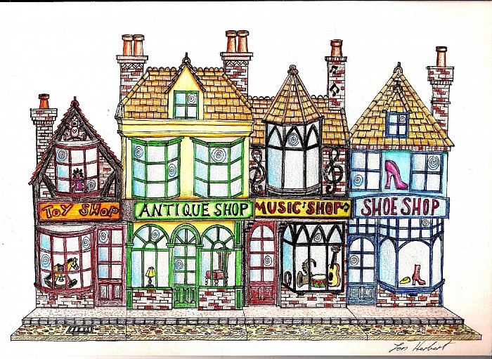 My design for collectible shops,where you could collect metal ornament  like a dolls house To put in the windows