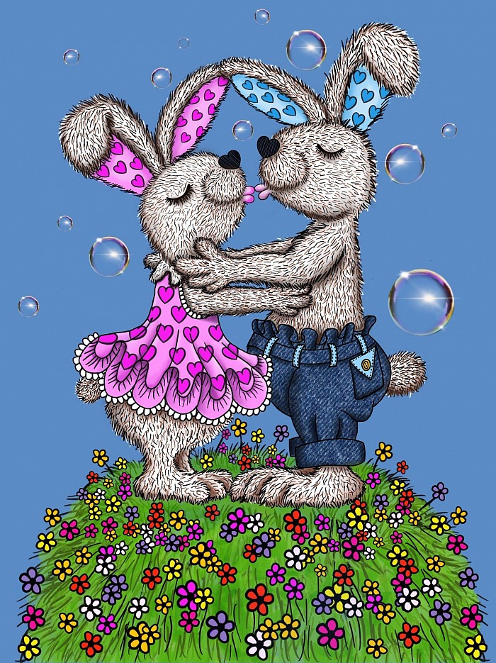 Loving bunnies card design