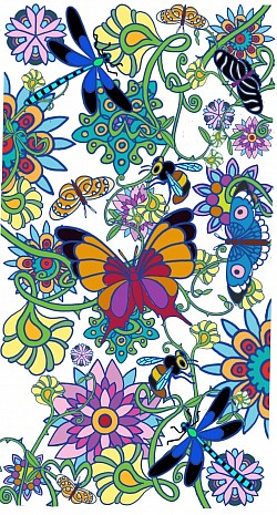 Butterflies bees dragonflies and geometric flowers